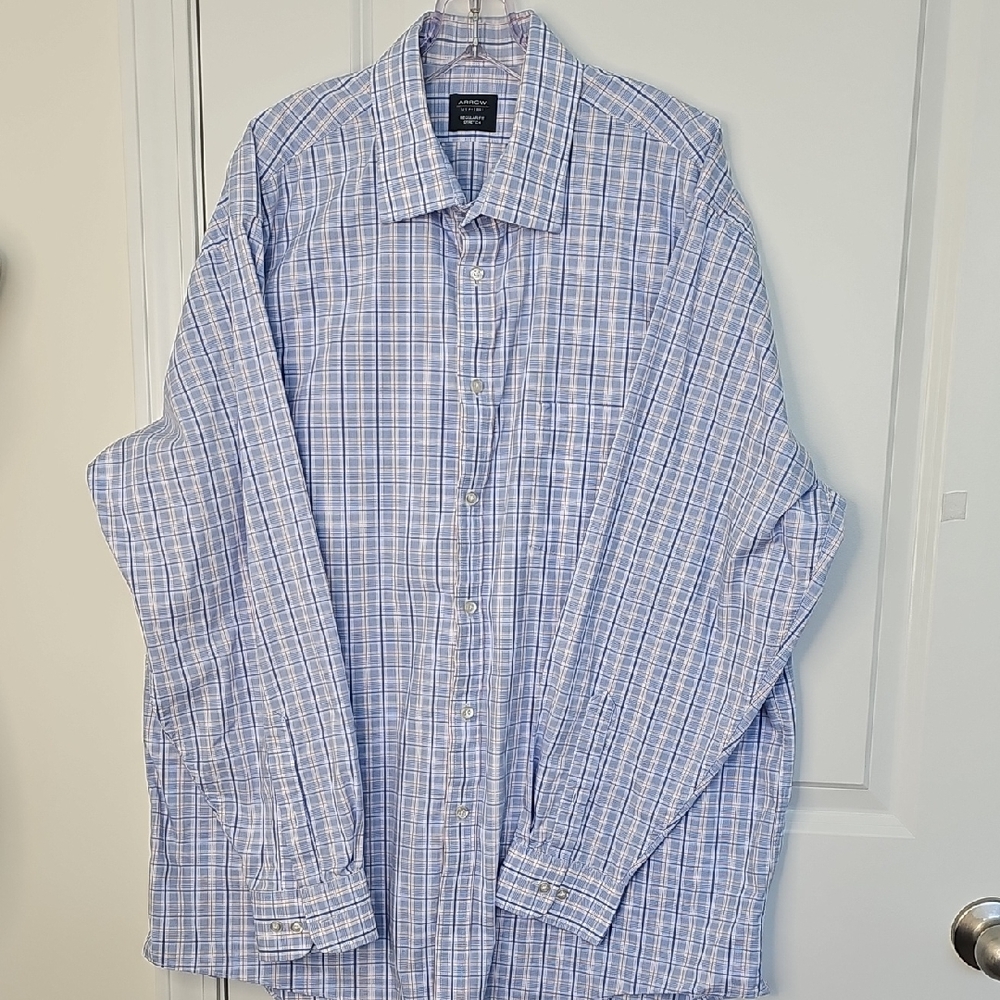 Arrow Men's Blue and‎ White Plaid Button Down Shirt Size XL